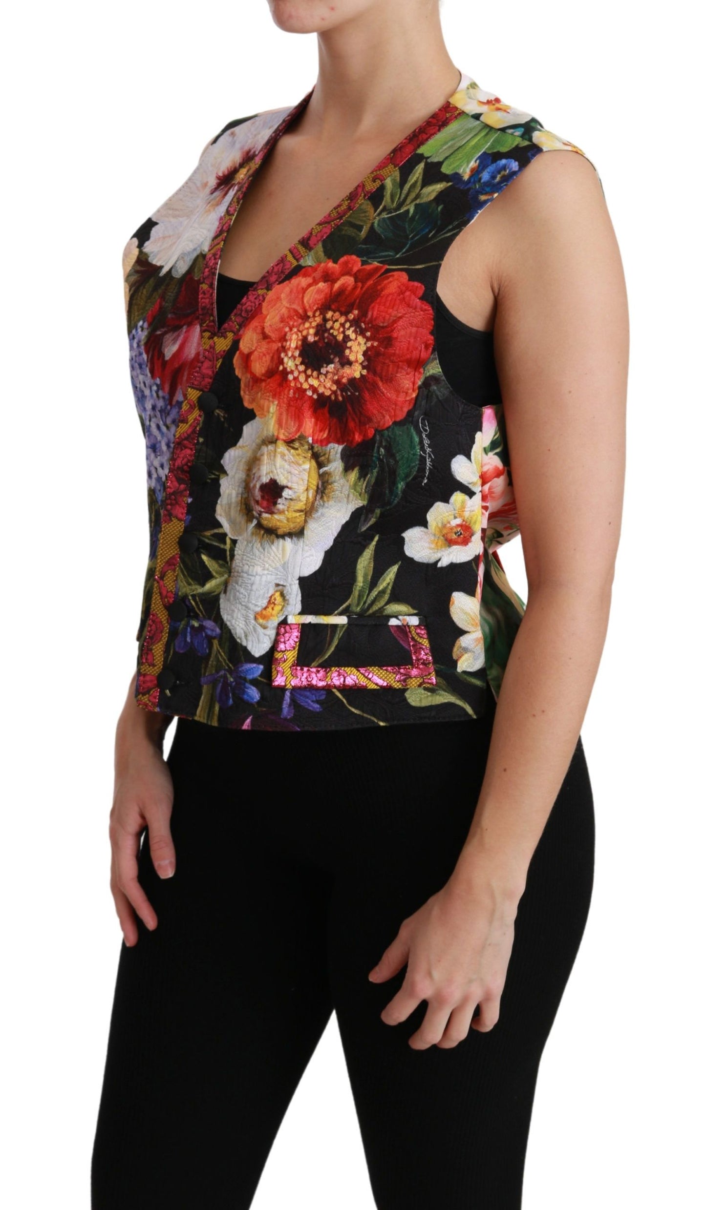 Chaleco sin mangas con brocado floral multicolor