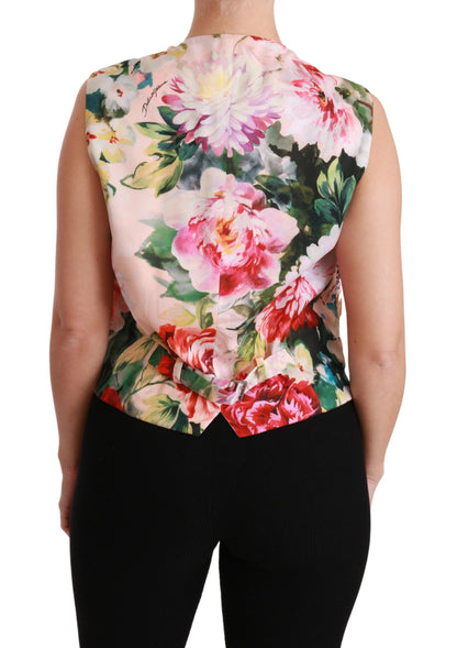 Chaleco sin mangas con brocado floral multicolor