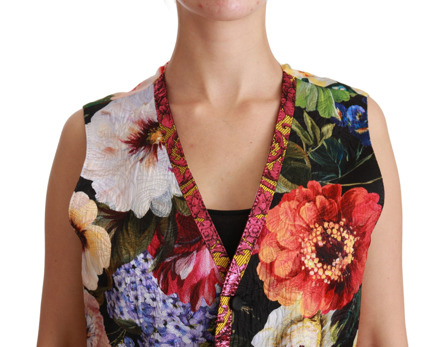 Chaleco sin mangas con brocado floral multicolor