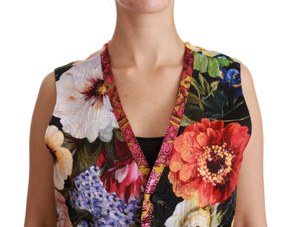 Chaleco sin mangas con brocado floral multicolor