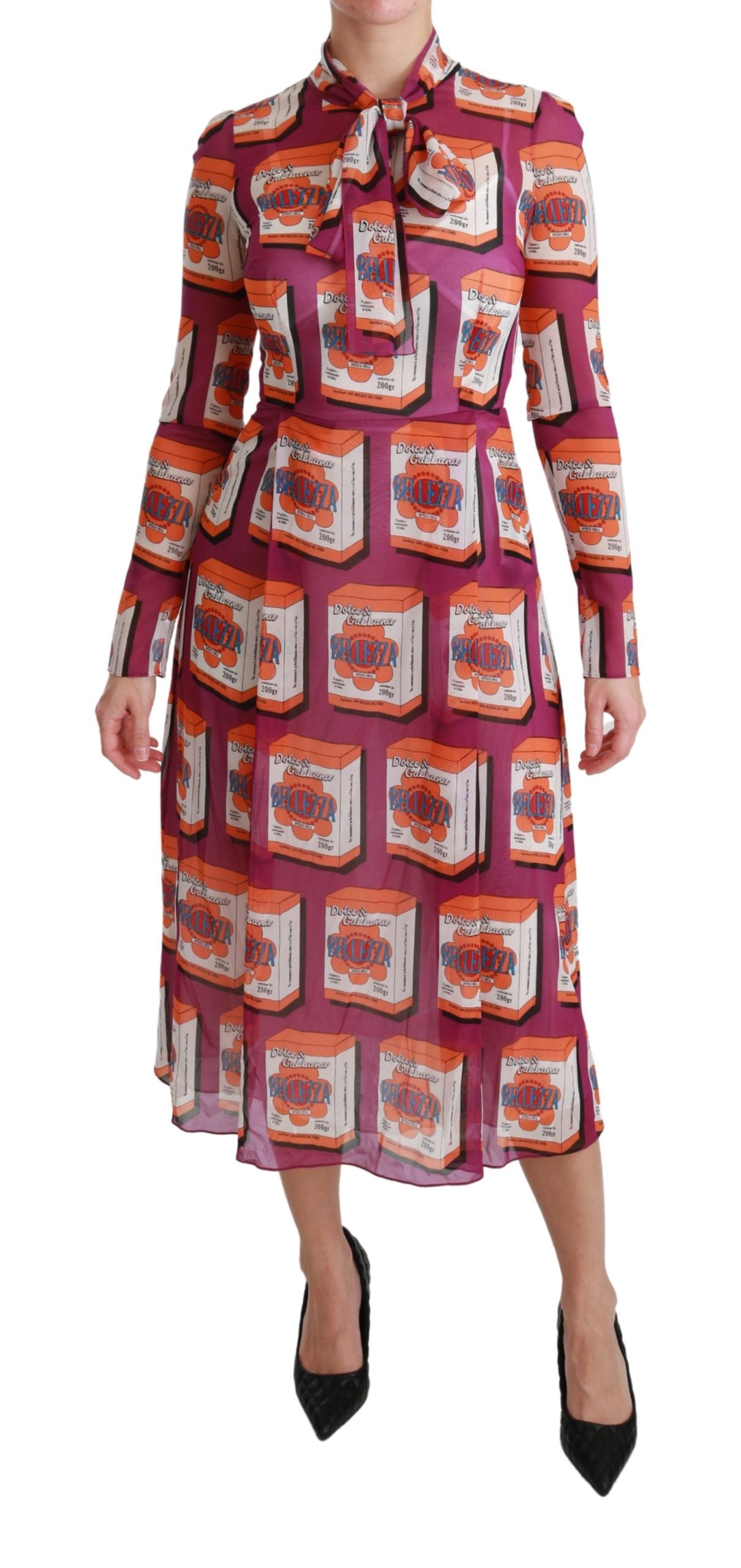 Elegante vestido largo de seda con estampado Bellezza