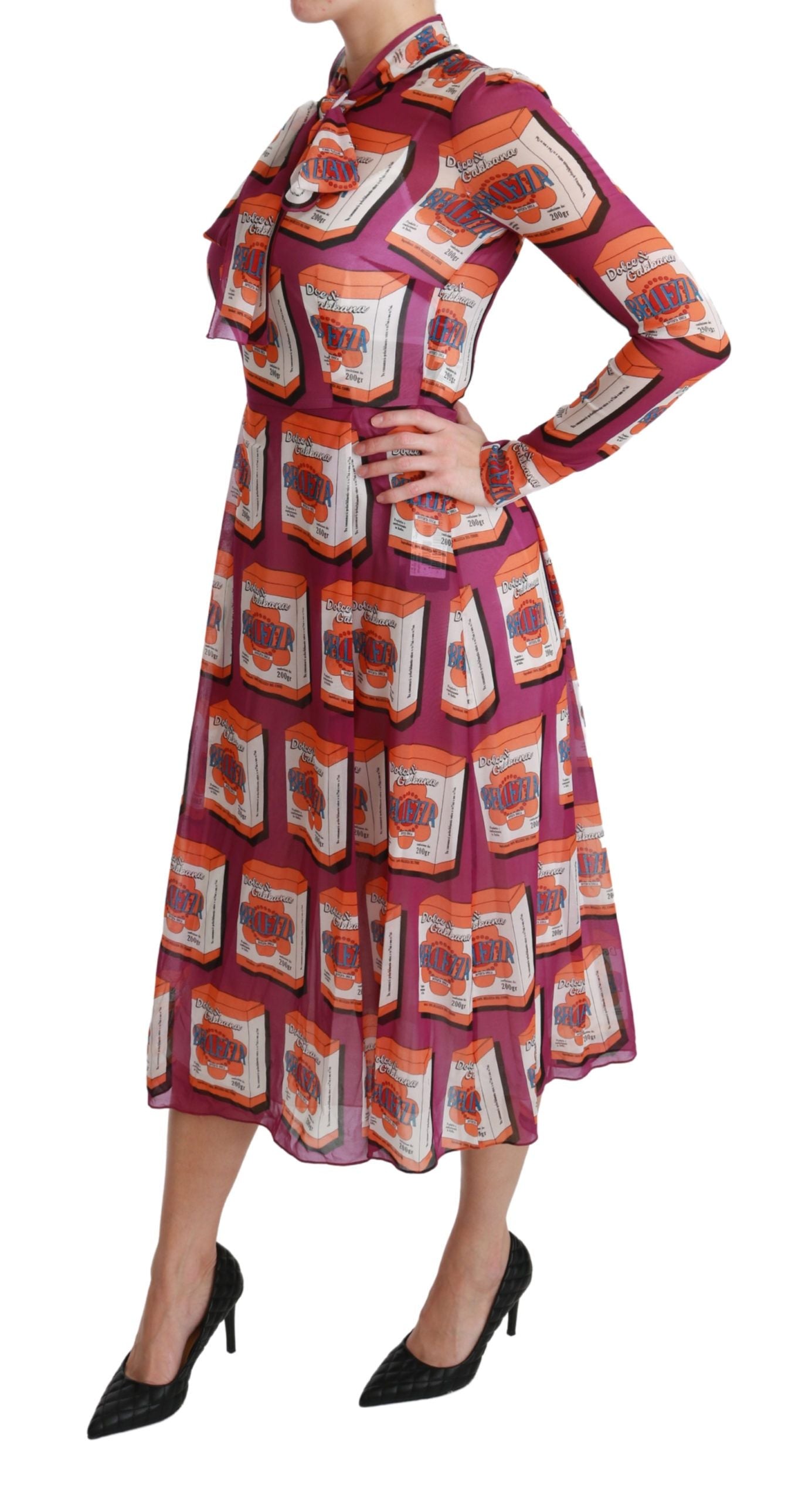 Elegante vestido largo de seda con estampado Bellezza