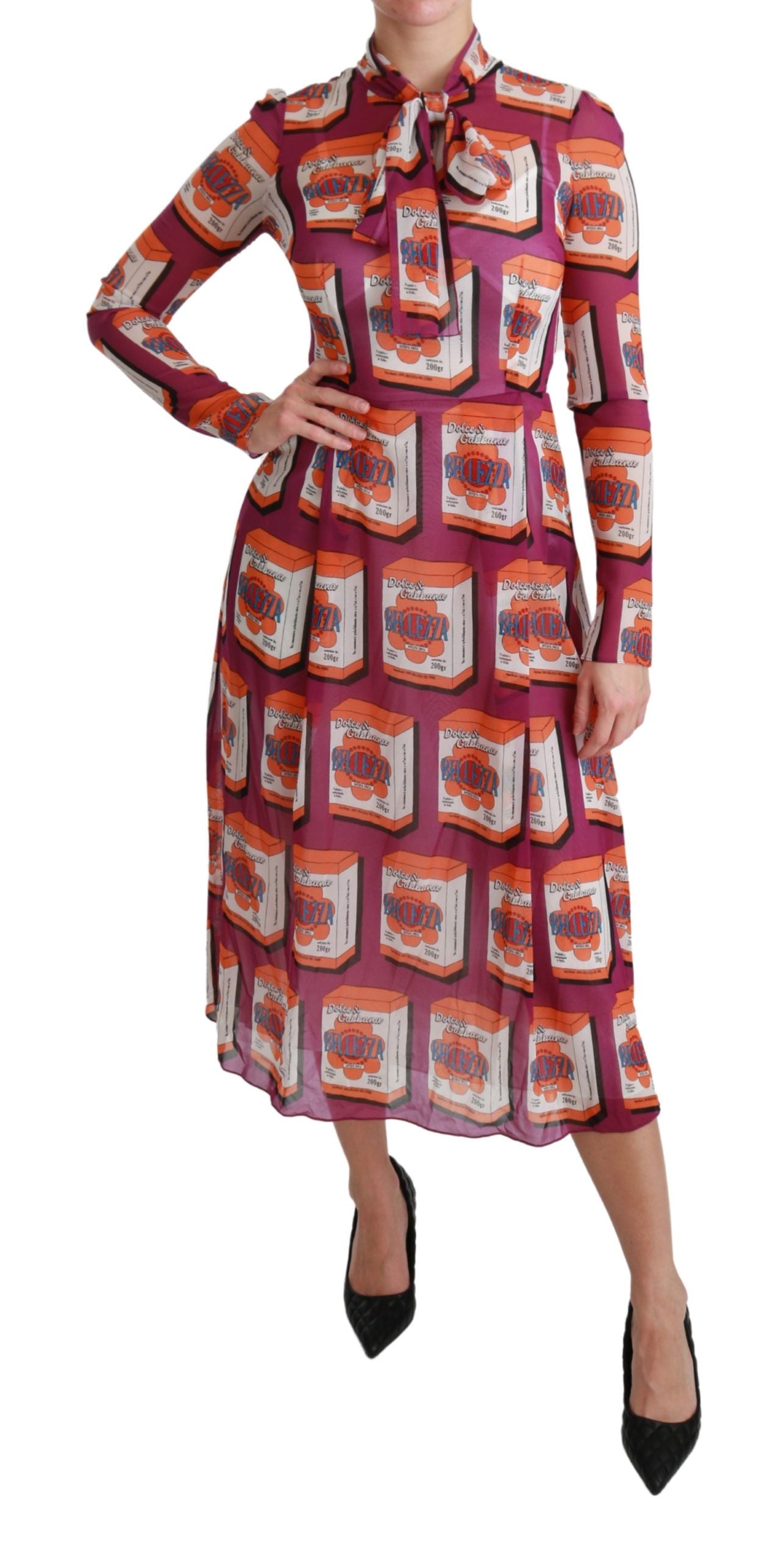 Elegante vestido largo de seda con estampado Bellezza