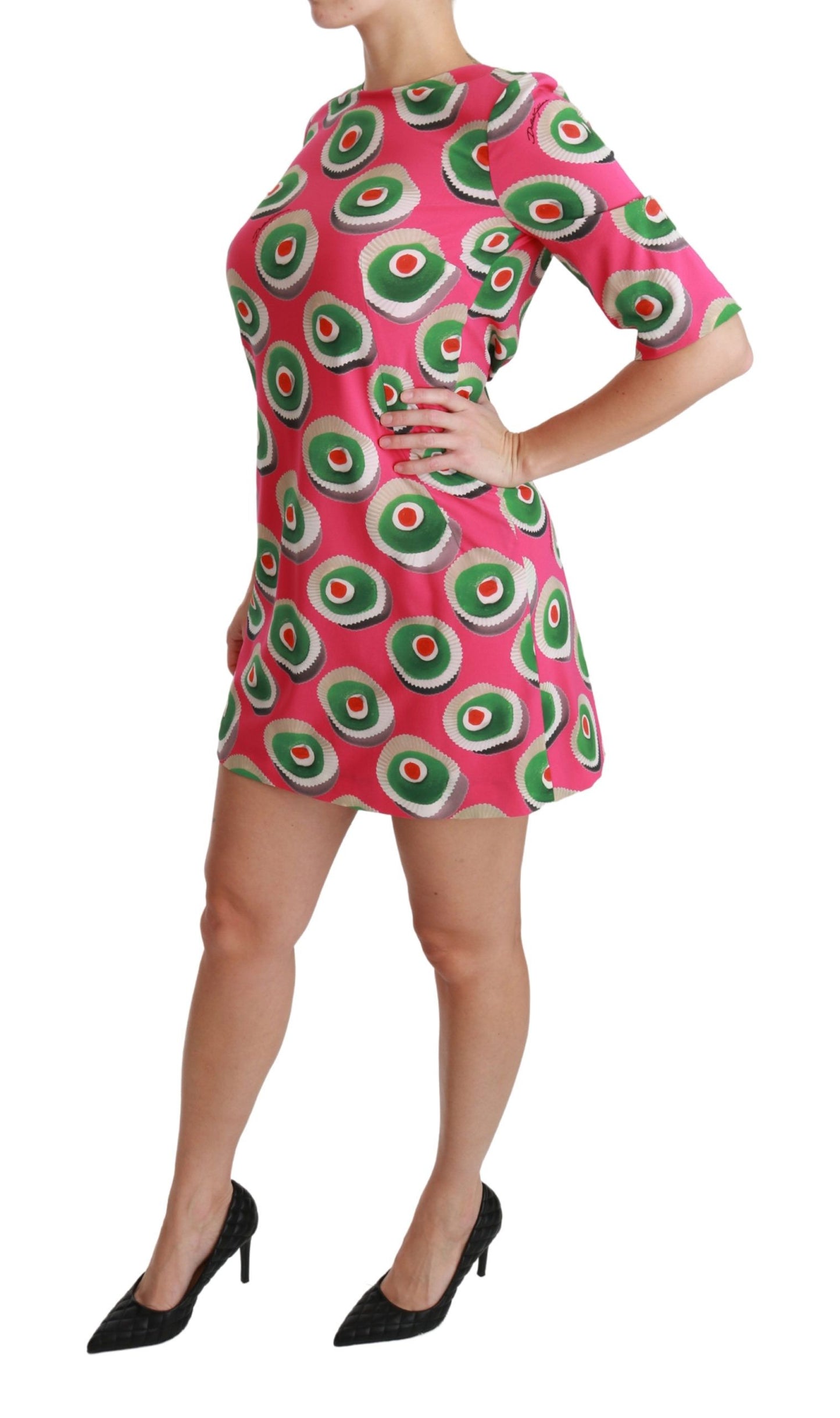 Vestido corto recto con cupcakes de Sicilia en color rosa
