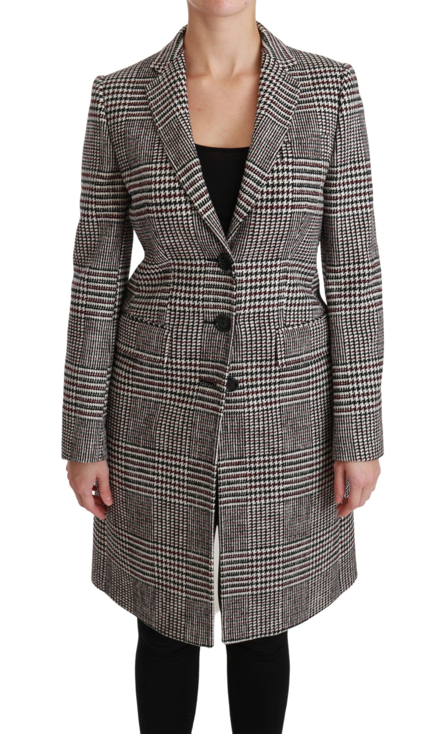 Chaqueta elegante a cuadros multicolor hasta la rodilla