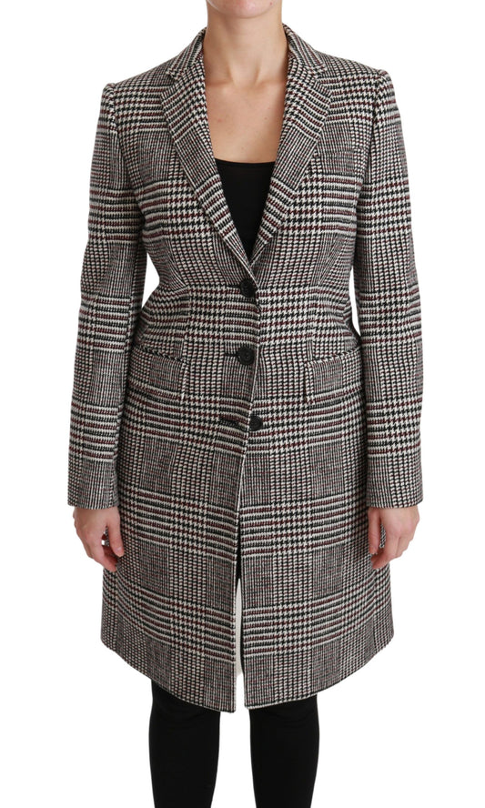 Chaqueta elegante a cuadros multicolor hasta la rodilla