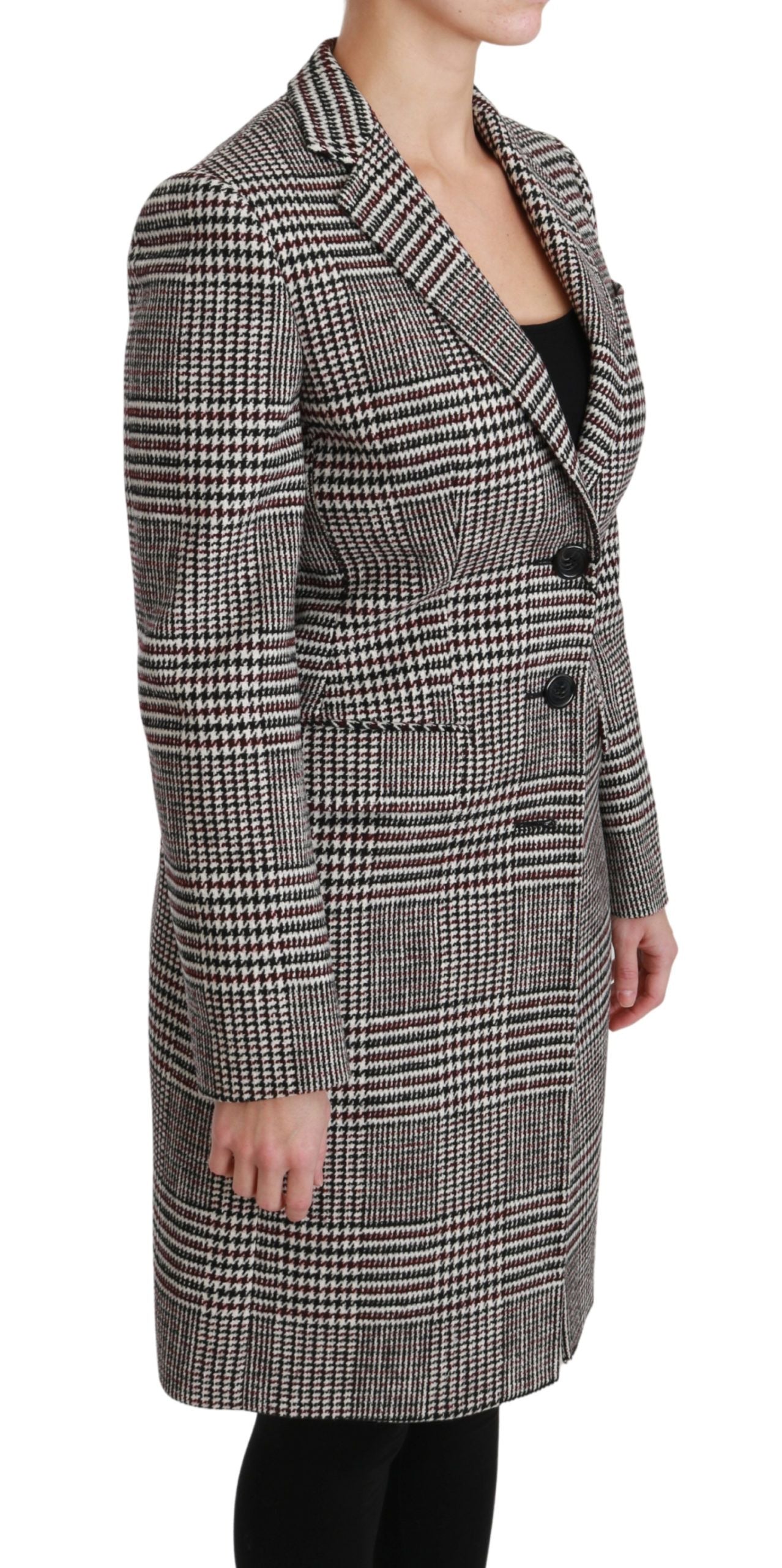 Chaqueta elegante a cuadros multicolor hasta la rodilla