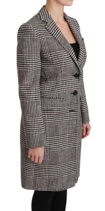 Chaqueta elegante a cuadros multicolor hasta la rodilla