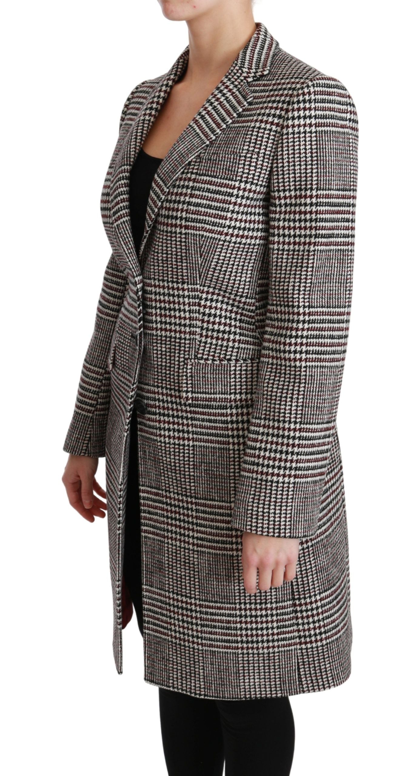 Chaqueta elegante a cuadros multicolor hasta la rodilla