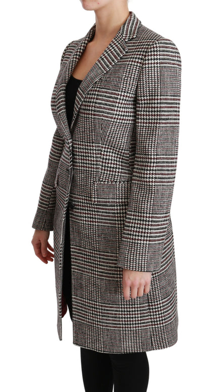 Chaqueta elegante a cuadros multicolor hasta la rodilla