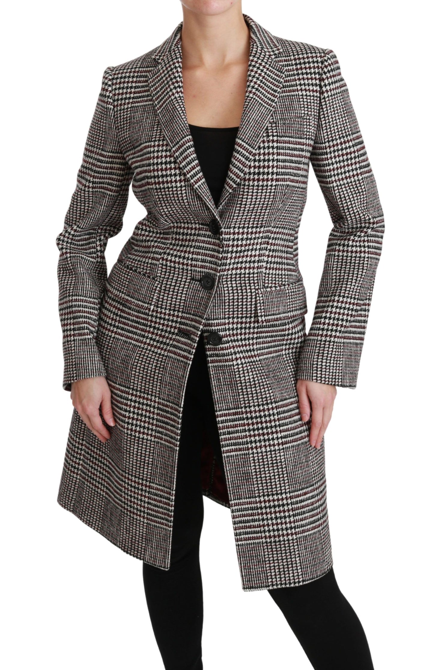 Chaqueta elegante a cuadros multicolor hasta la rodilla
