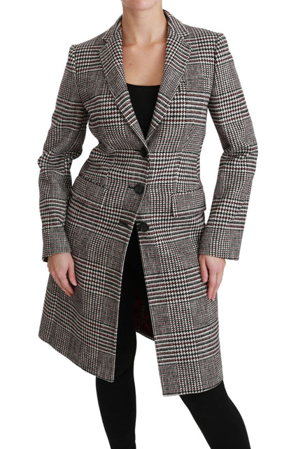Chaqueta elegante a cuadros multicolor hasta la rodilla
