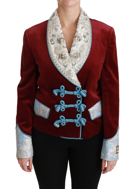 Blazer rojo opulento con detalles barrocos
