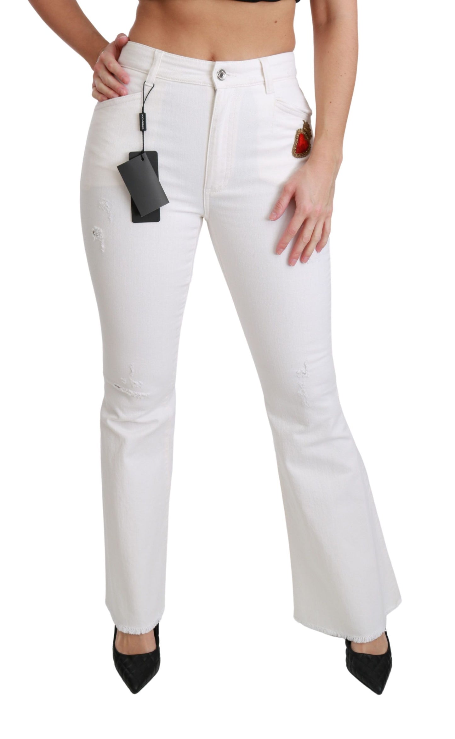 Pantalones elegantes acampanados con bordados de cintura media