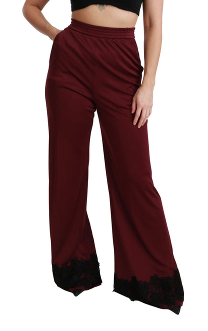 Pantalones elegantes de cintura alta y pierna ancha en color granate