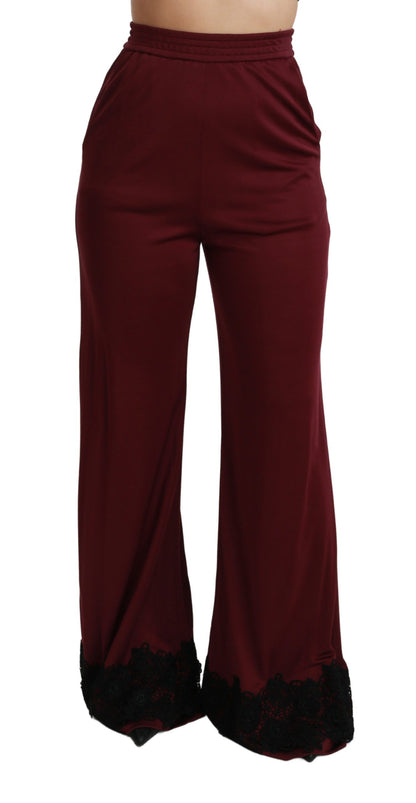 Pantalones elegantes de cintura alta y pierna ancha en color granate