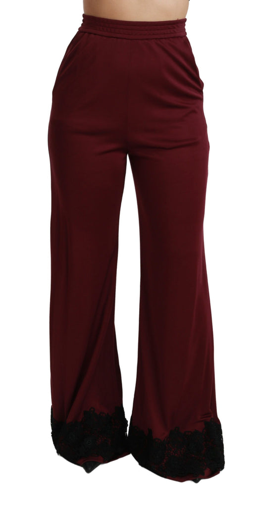 Pantalones elegantes de cintura alta y pierna ancha en color granate