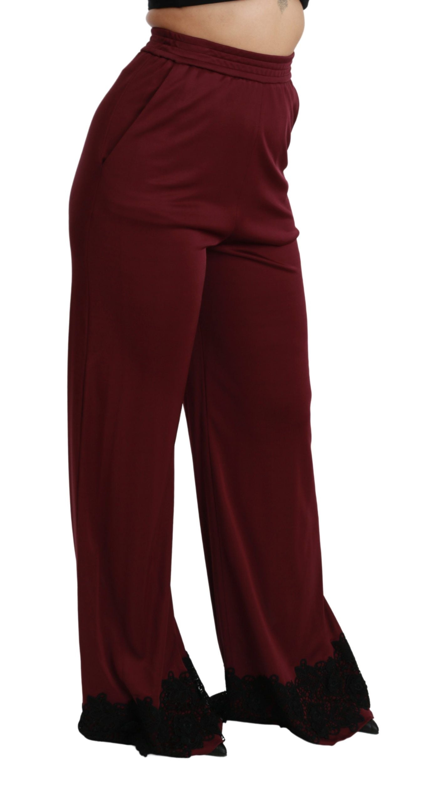 Pantalones elegantes de cintura alta y pierna ancha en color granate