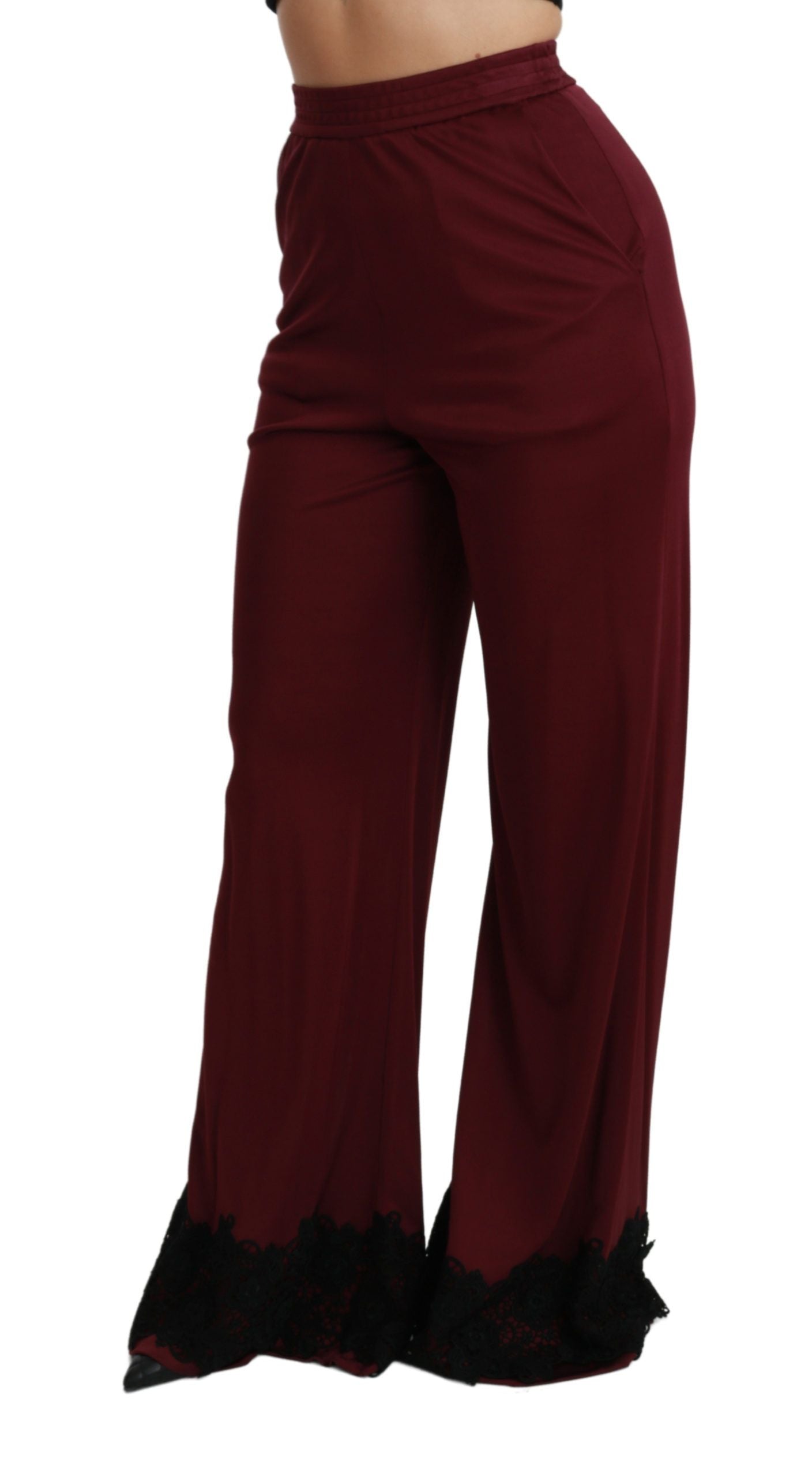 Pantalones elegantes de cintura alta y pierna ancha en color granate