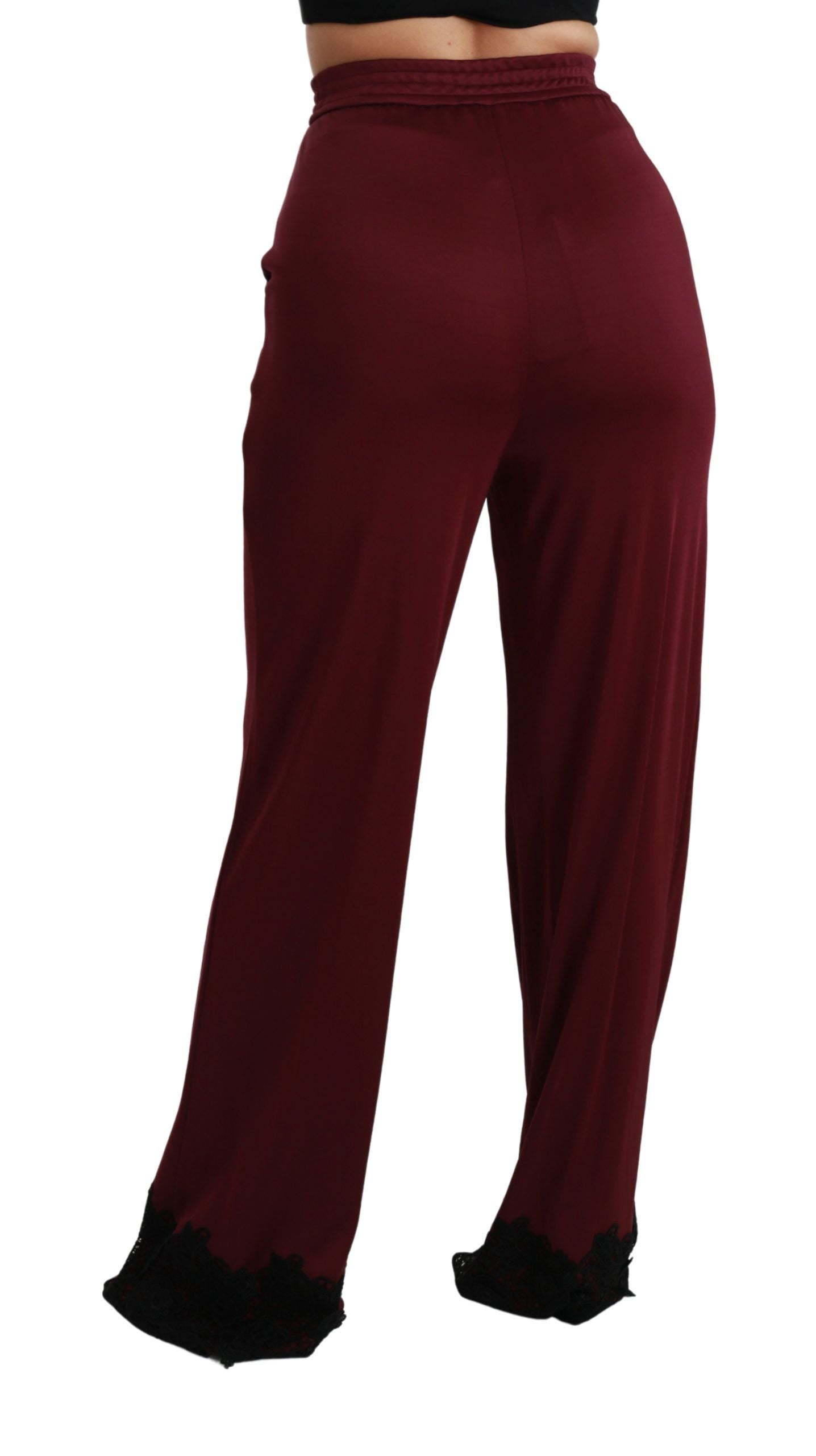 Pantalones elegantes de cintura alta y pierna ancha en color granate