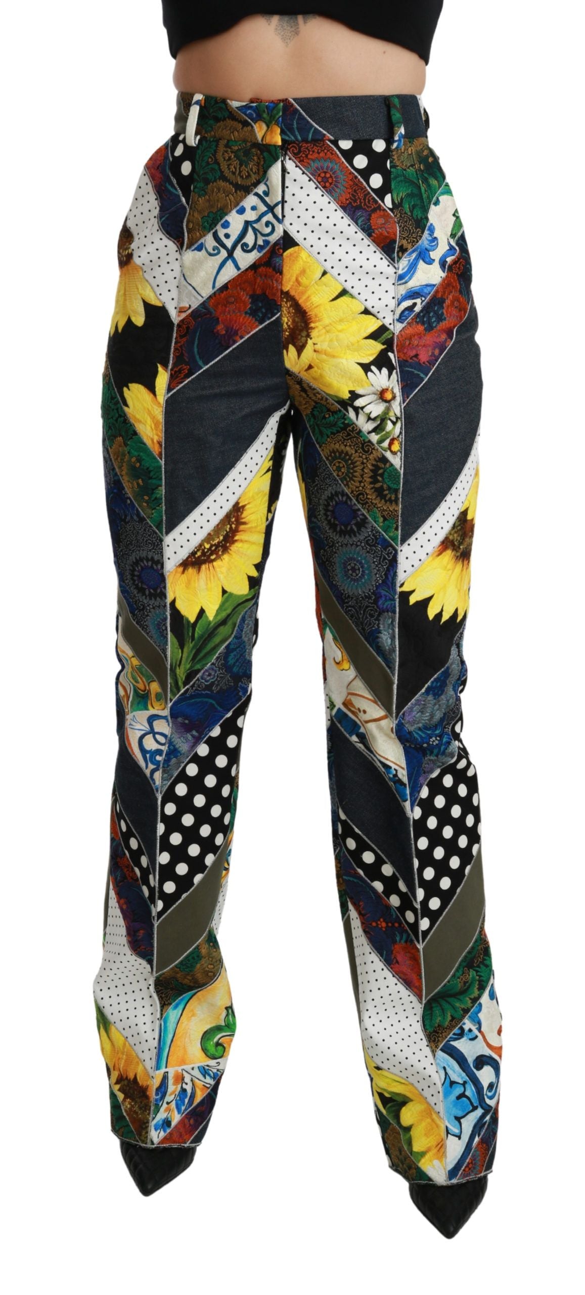 Pantalones rectos elegantes de cintura alta multicolor