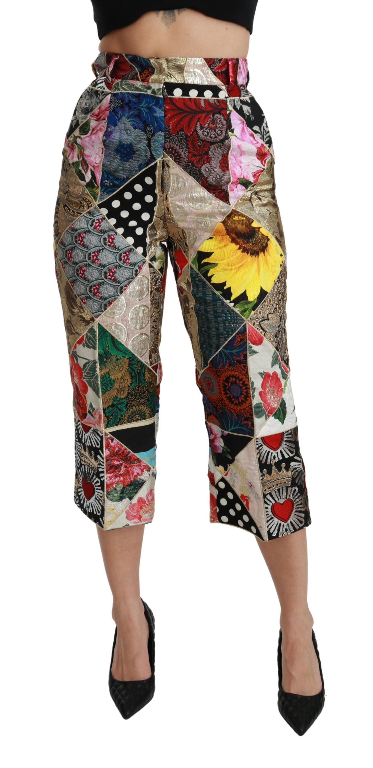 Pantalones elegantes de cintura alta con corte cropped en mezcla de seda