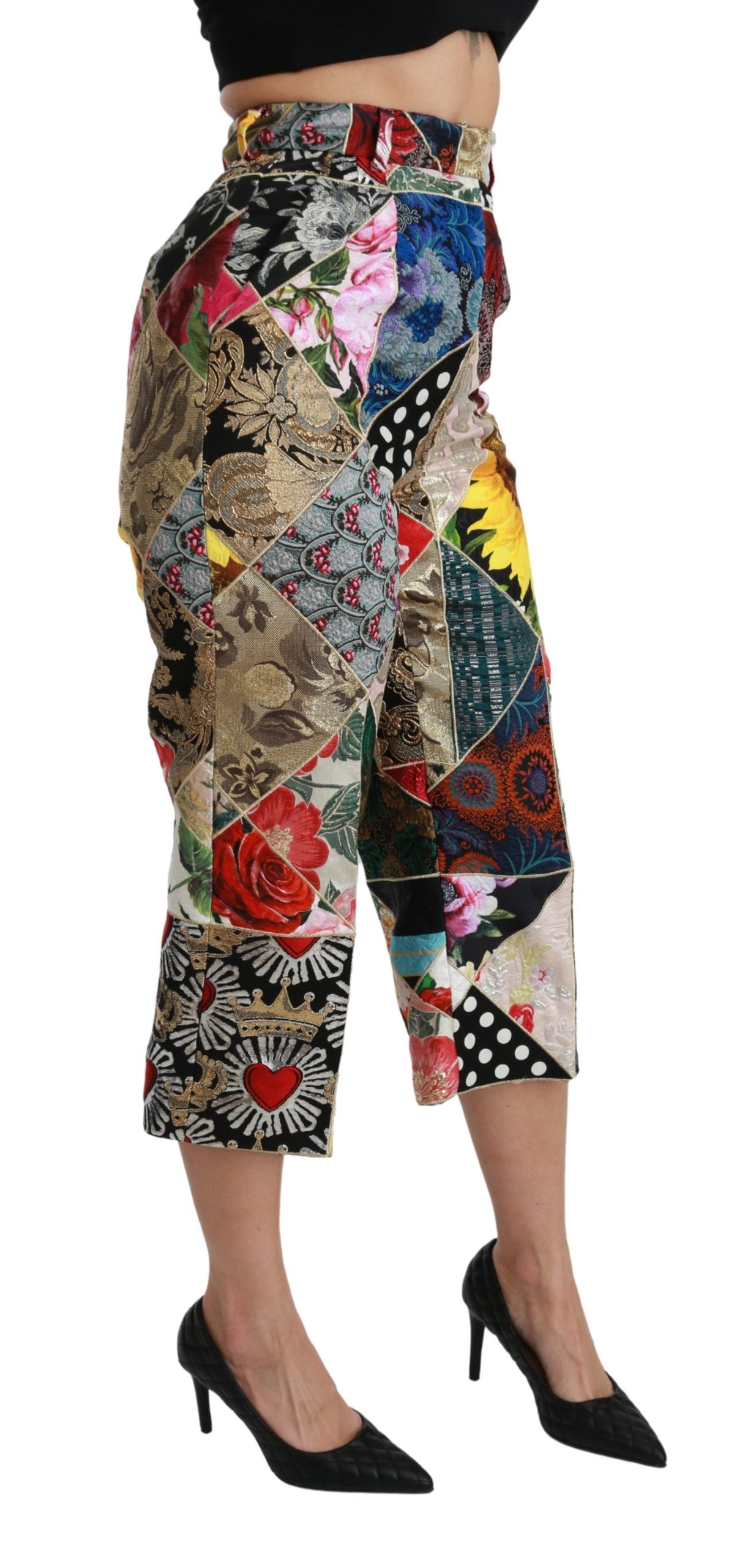 Pantalones elegantes de cintura alta con corte cropped en mezcla de seda