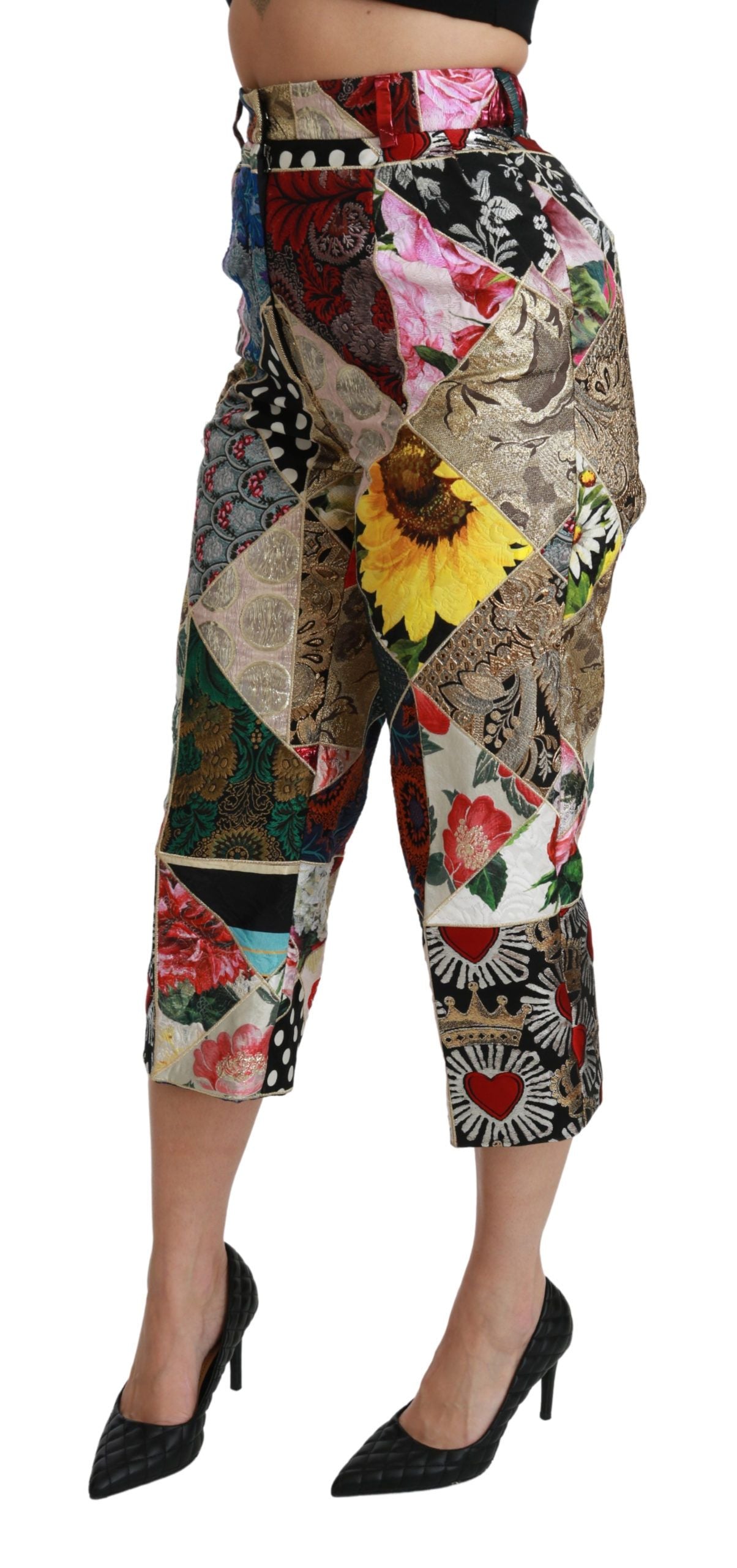 Pantalones elegantes de cintura alta con corte cropped en mezcla de seda