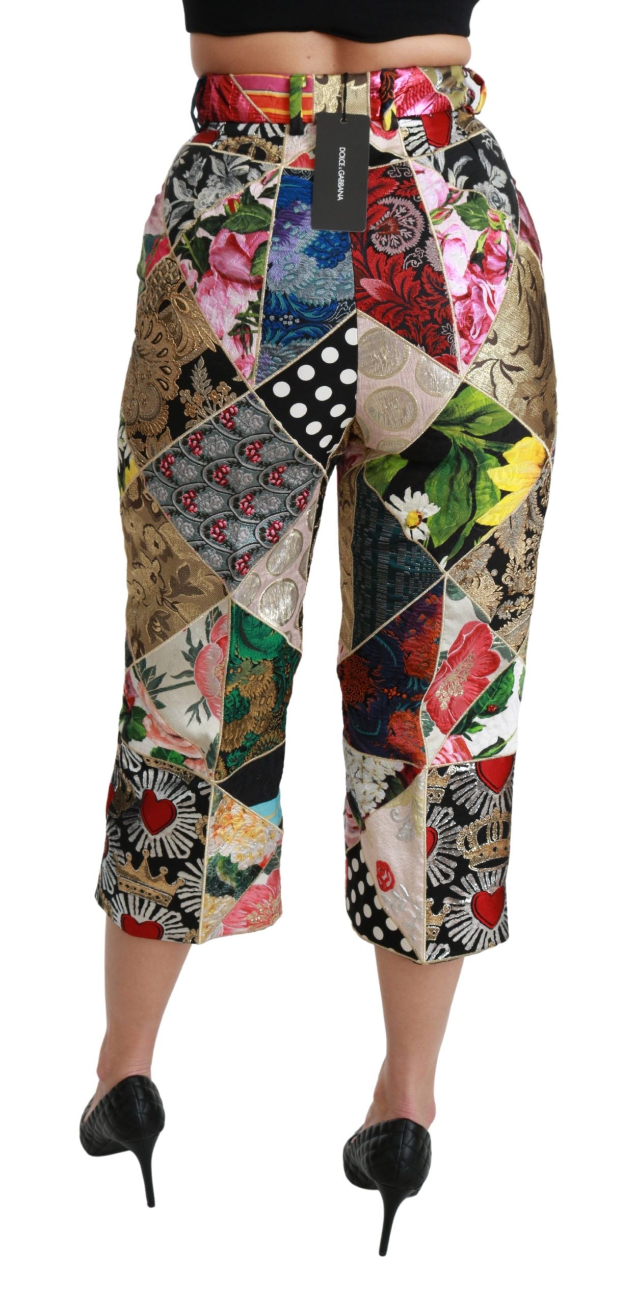 Pantalones elegantes de cintura alta con corte cropped en mezcla de seda