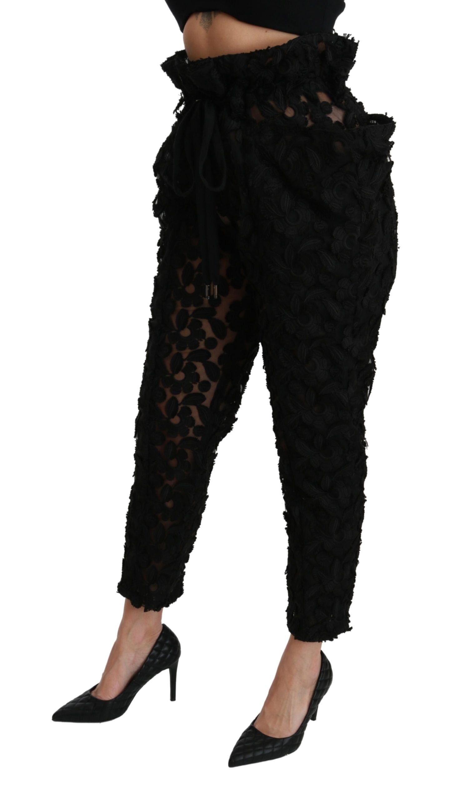 Pantalones elegantes de encaje con cintura alta y cónica