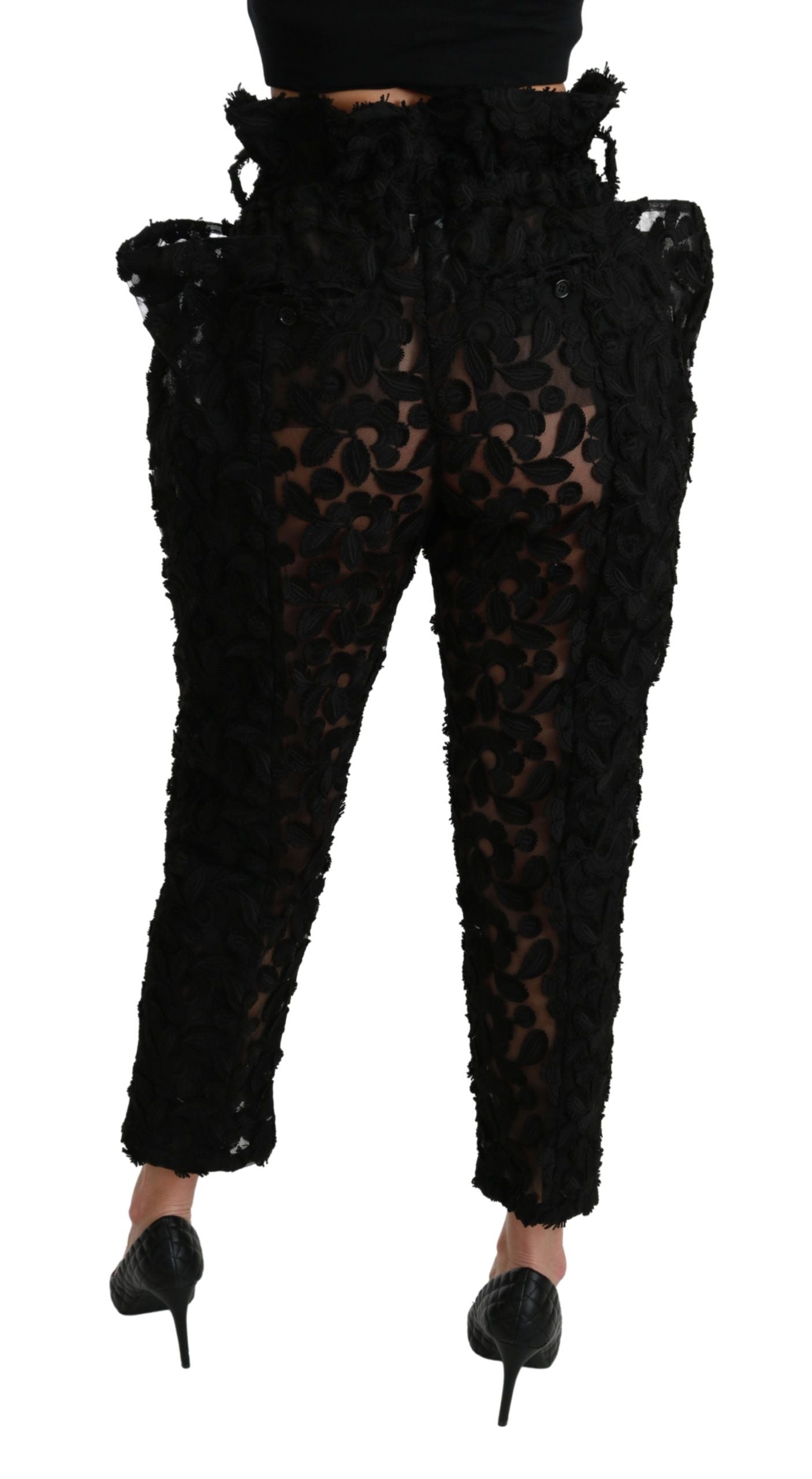 Pantalones elegantes de encaje con cintura alta y cónica