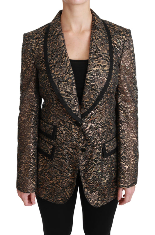 Elegante chaqueta blazer con encaje floral dorado