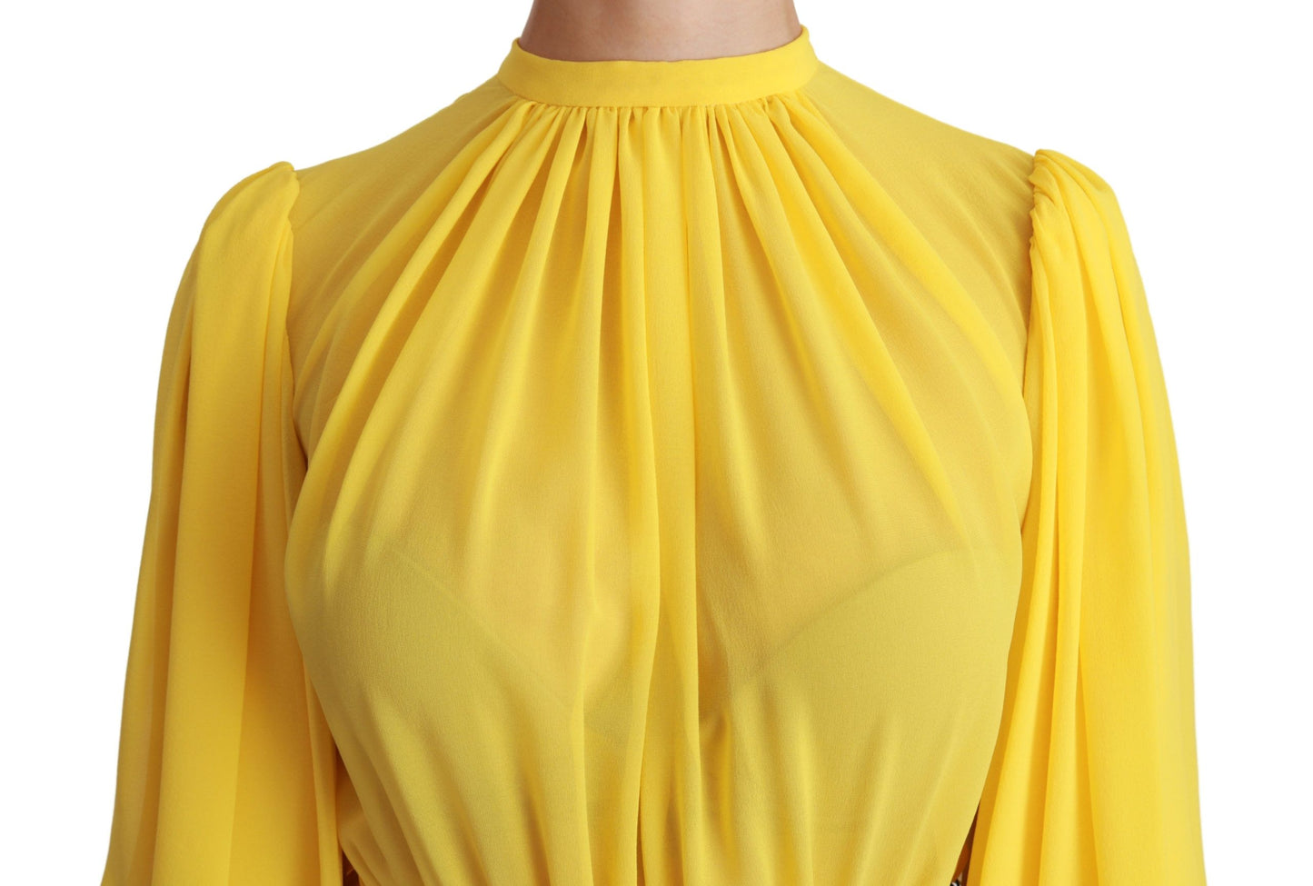 Minivestido plisado de seda en forma de A en amarillo brillante