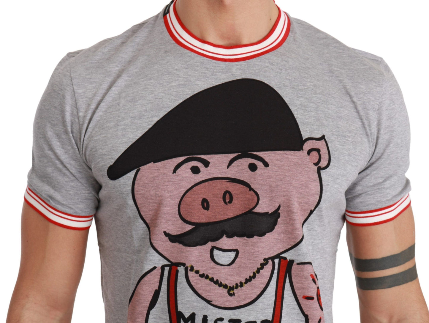 Camiseta elegante de algodón gris con motivo del Año del Cerdo