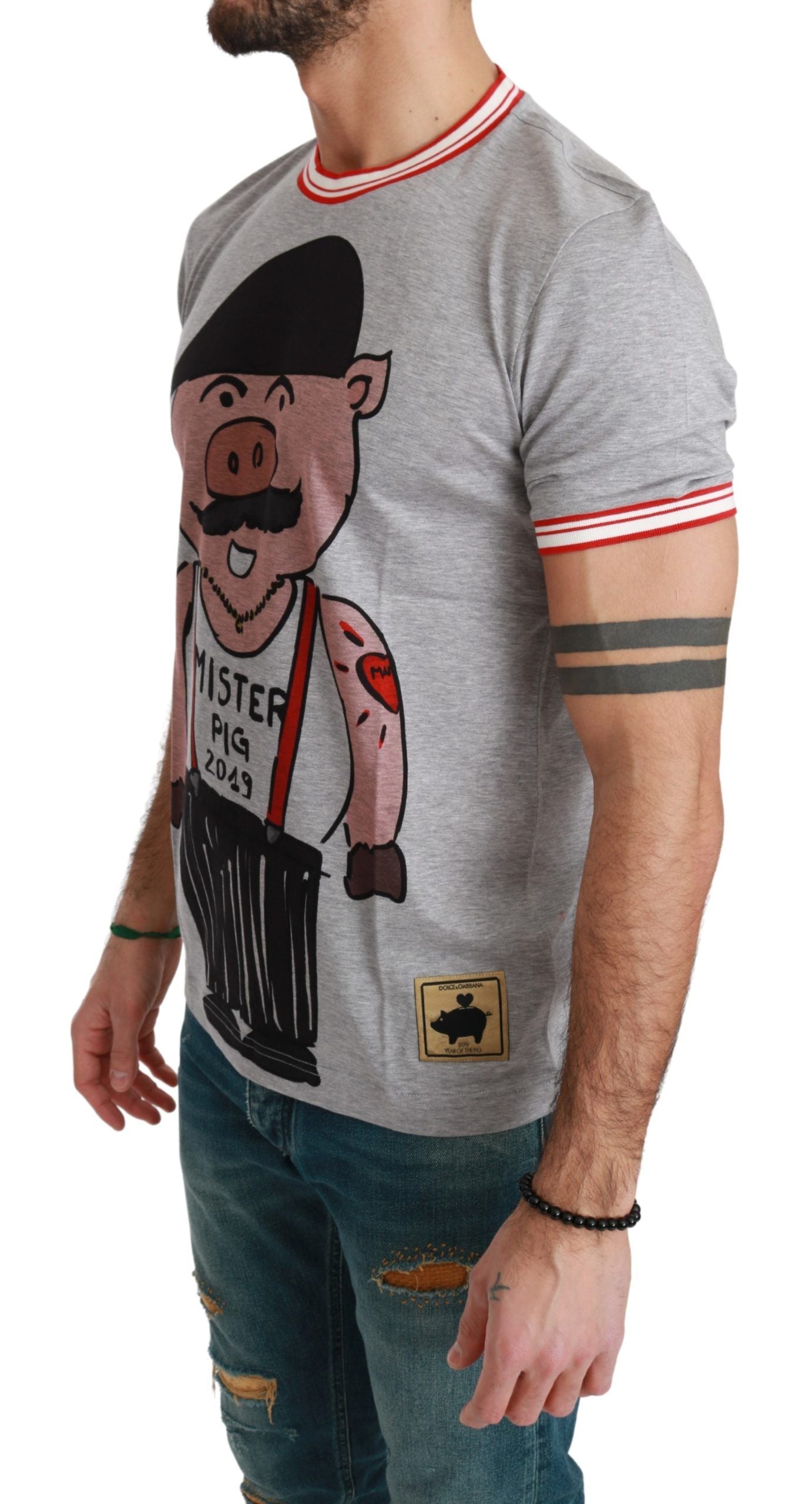 Camiseta elegante de algodón gris con motivo del Año del Cerdo