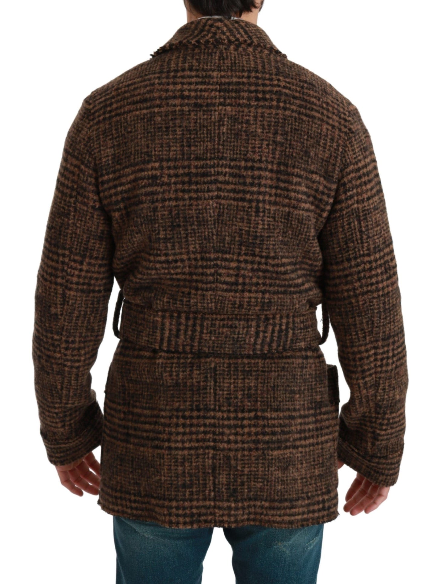 Elegante chaqueta tipo capa con cinturón de mezcla de alpaca marrón