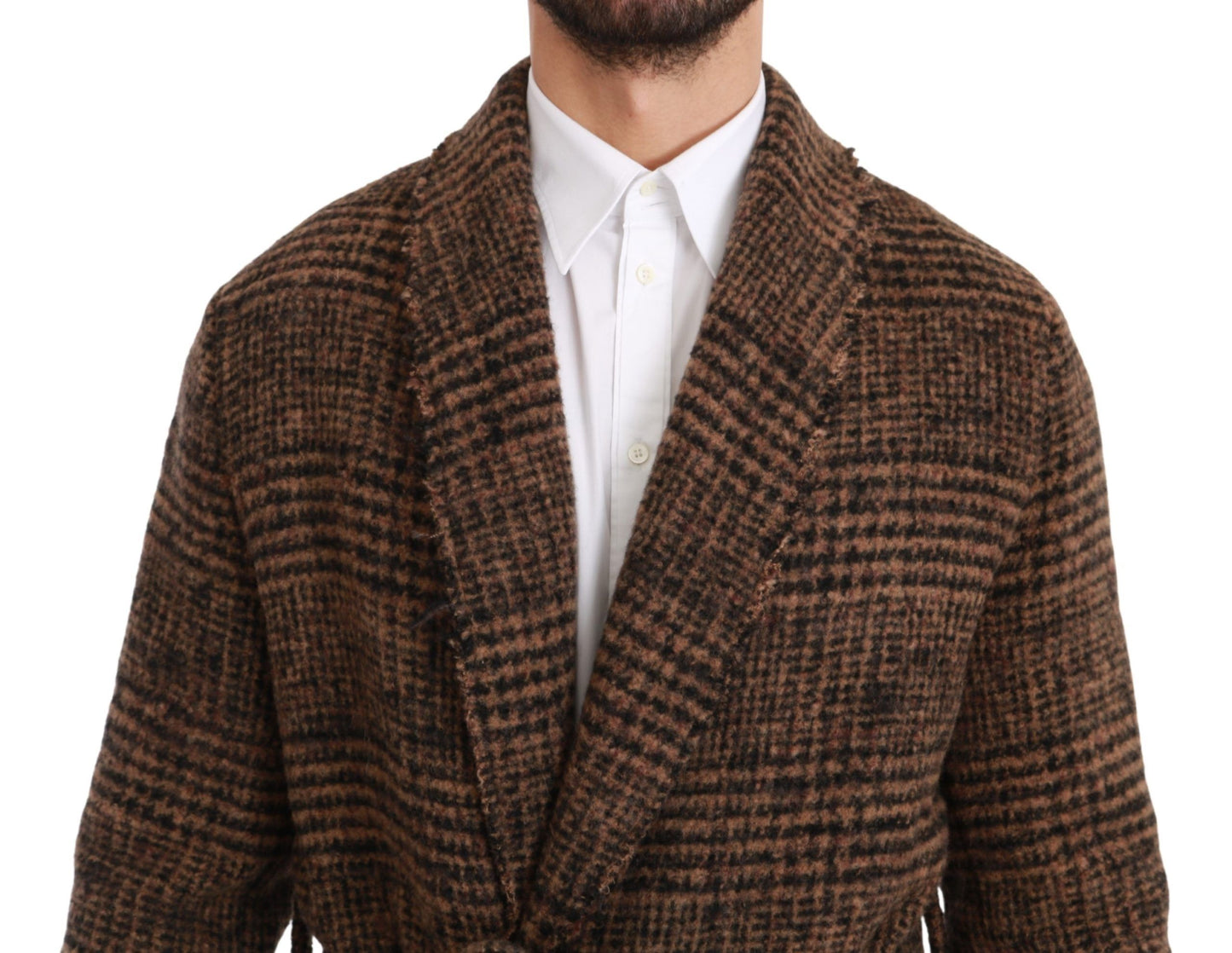 Elegante chaqueta tipo capa con cinturón de mezcla de alpaca marrón