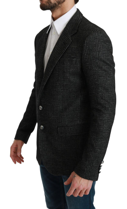 Elegante blazer gris a cuadros de corte entallado