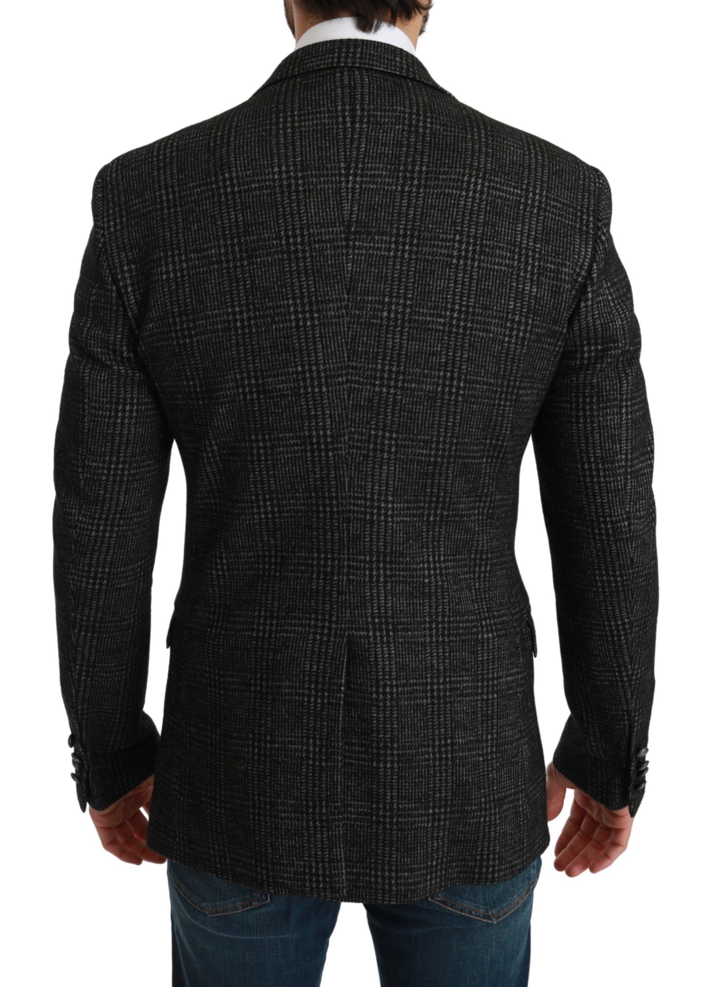 Elegante blazer gris a cuadros de corte entallado