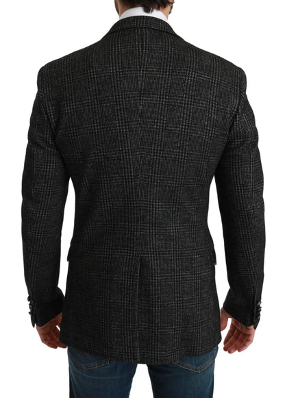 Elegante blazer gris a cuadros de corte entallado