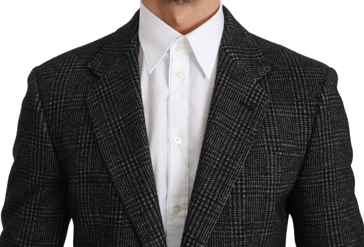 Elegante blazer gris a cuadros de corte entallado