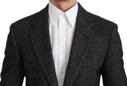Elegante blazer gris a cuadros de corte entallado