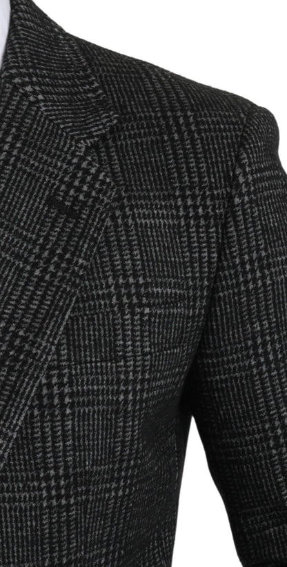 Elegante blazer gris a cuadros de corte entallado