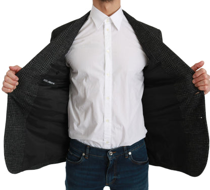 Elegante blazer gris a cuadros de corte entallado