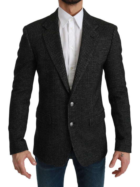 Elegante blazer gris a cuadros de corte entallado