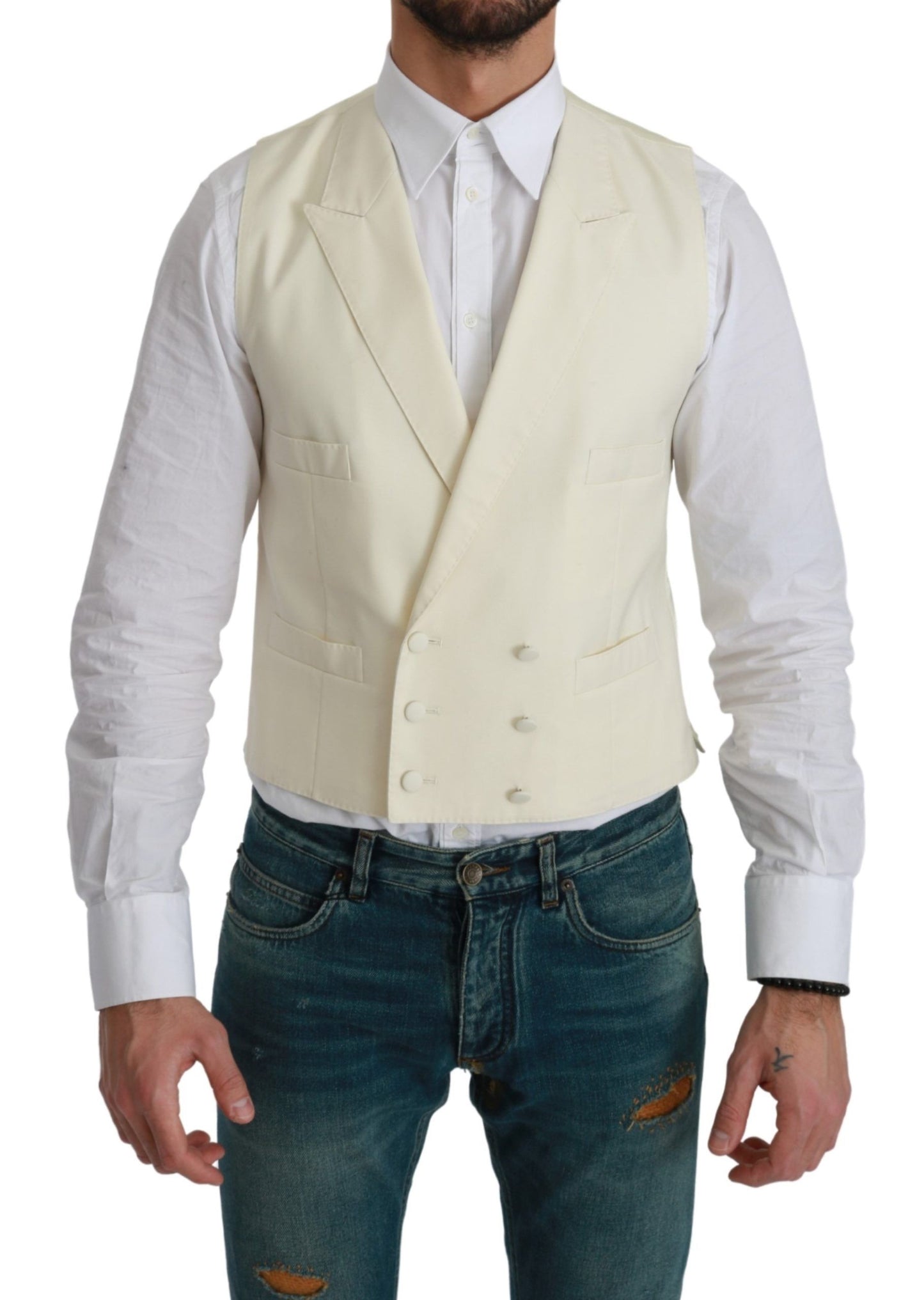 Elegante chaleco de vestir de lana color crema