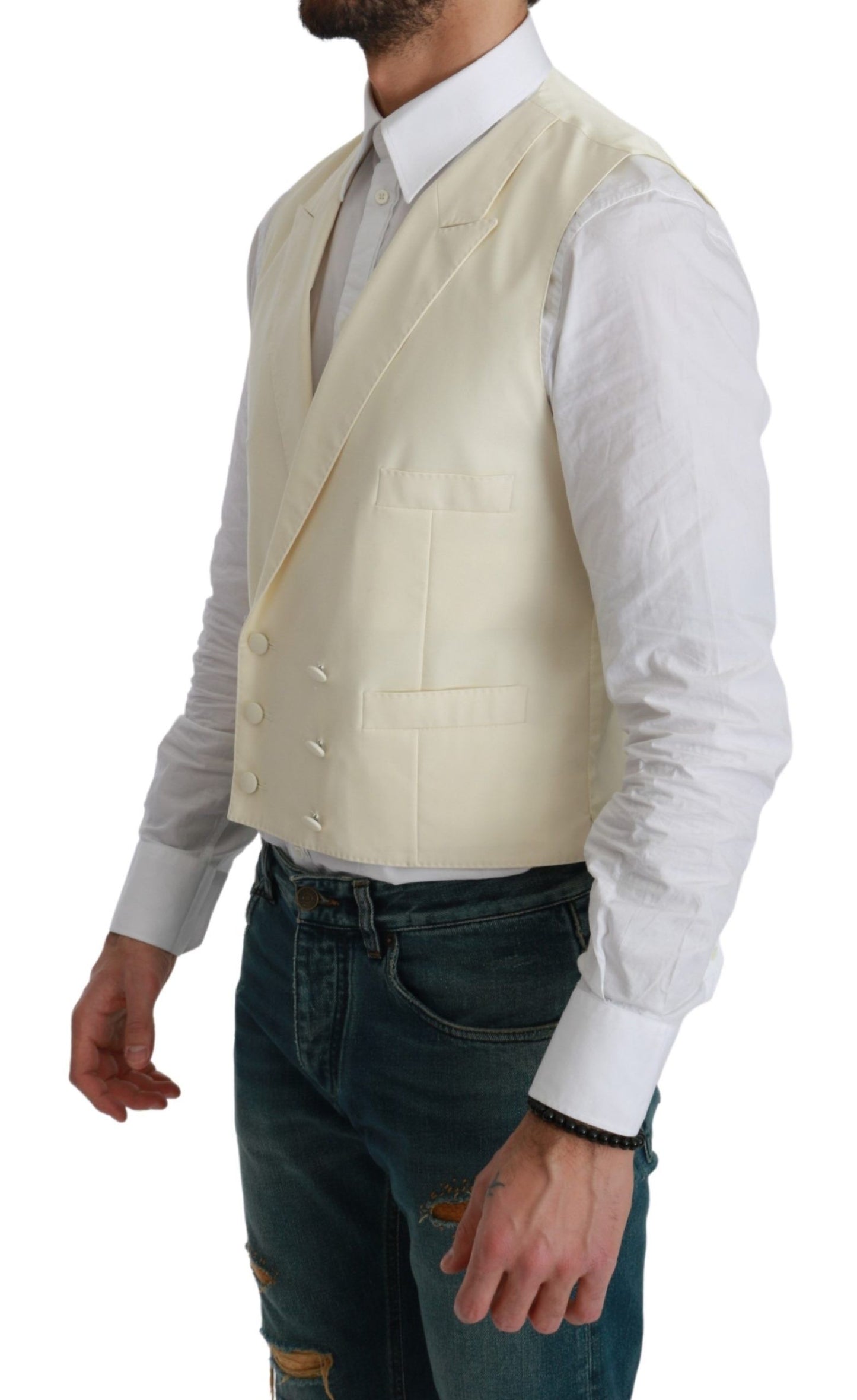 Elegante chaleco de vestir de lana color crema