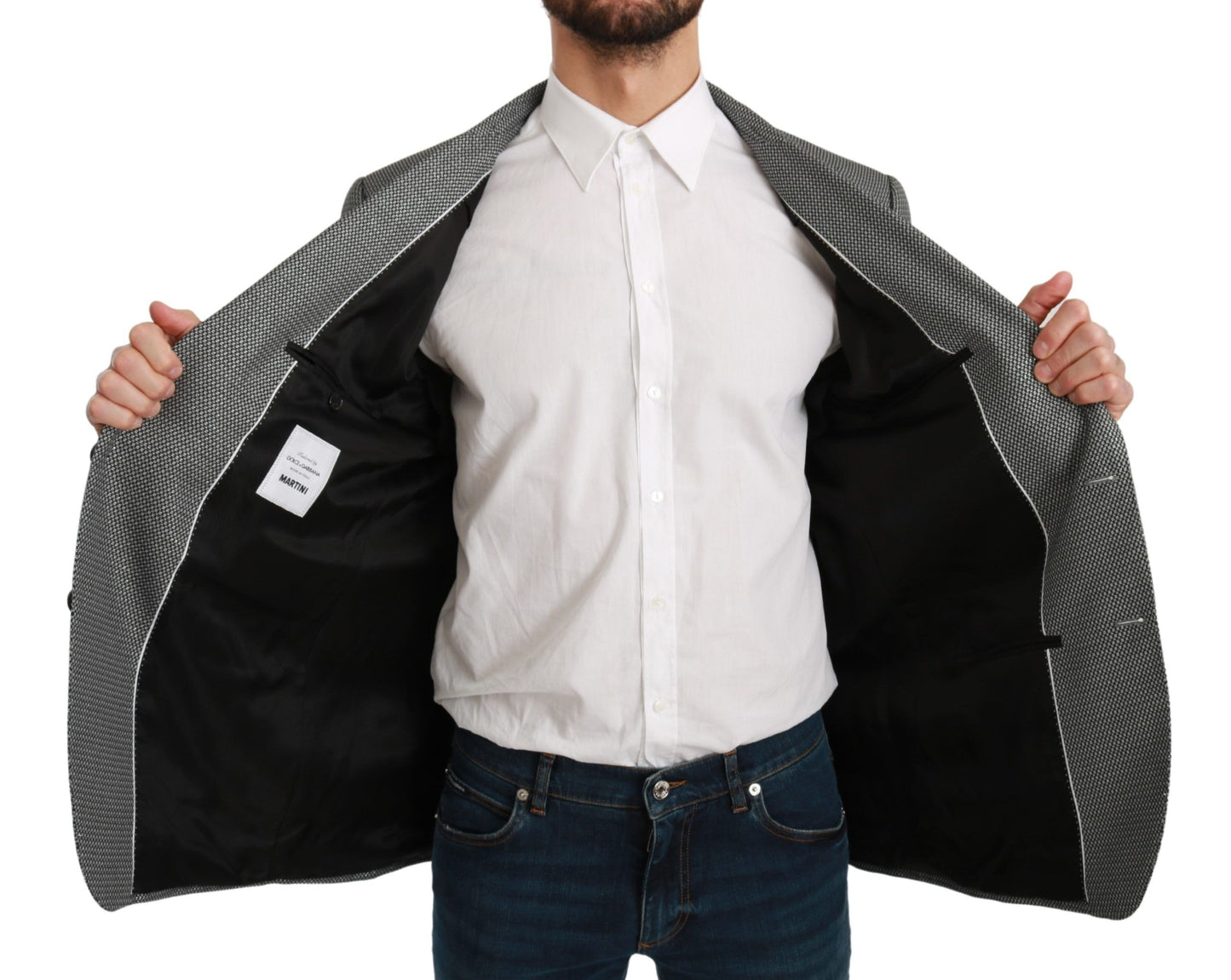 Blazer elegante de corte entallado con estampado de fantasía gris