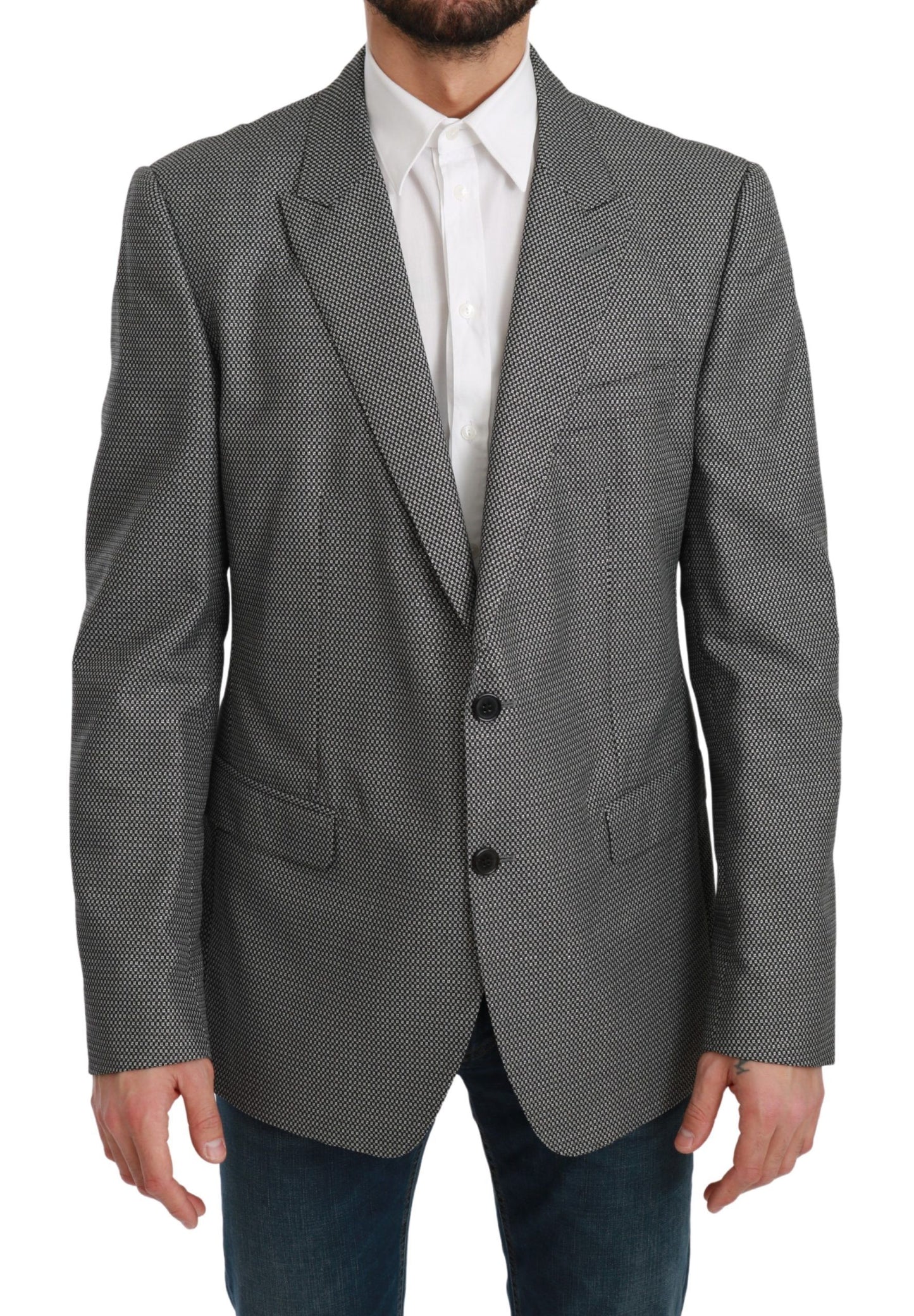 Blazer elegante de corte entallado con estampado de fantasía gris
