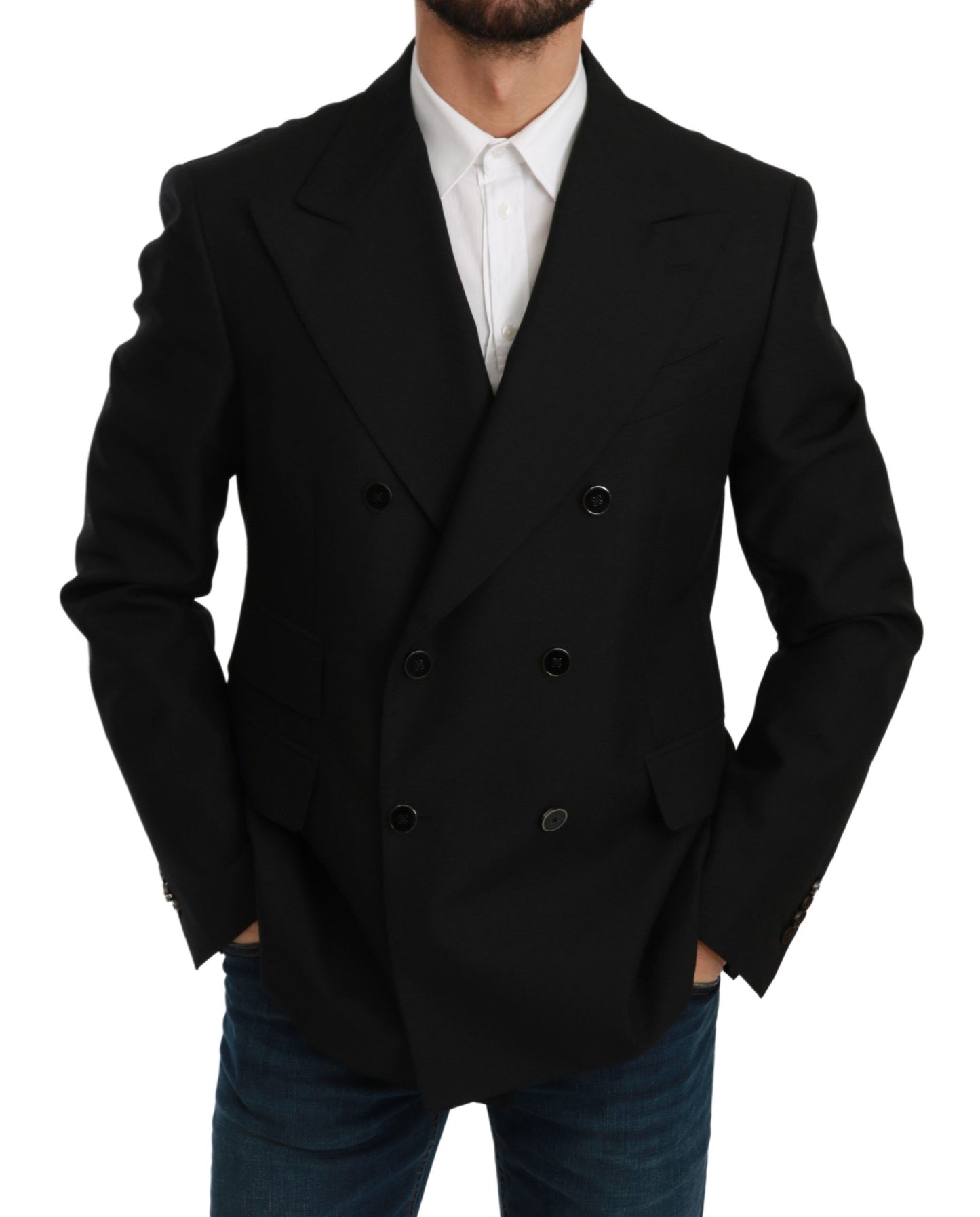Elegante blazer formal negro de corte entallado